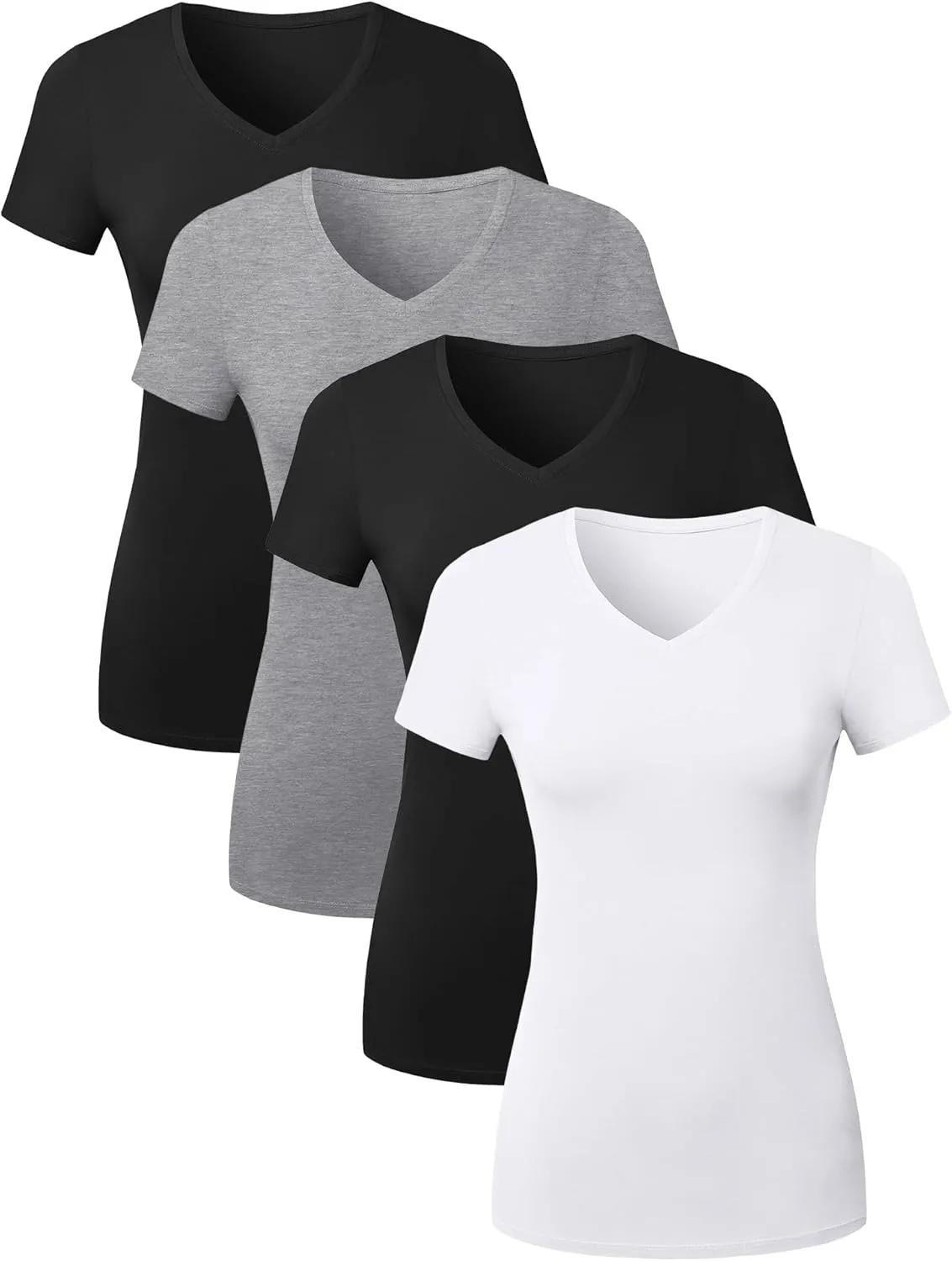 Cotton V Neck T Shirts for Women Short Sleeve Tshirt Basic Tees Vneck Tshirts Womens Tops Undershirt Multipack