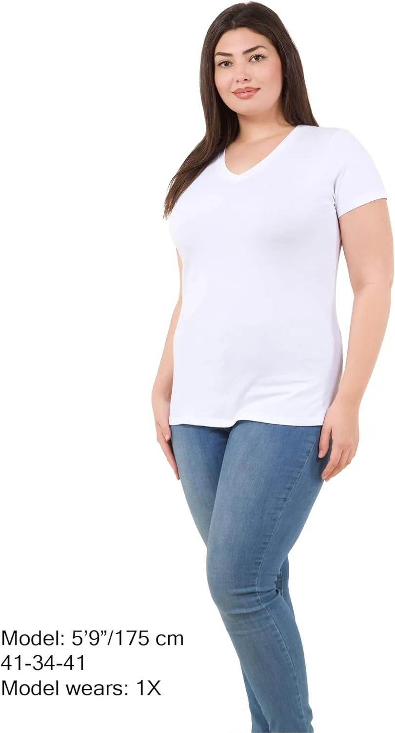 Cotton V Neck T Shirts for Women Short Sleeve Tshirt Basic Tees Vneck Tshirts Womens Tops Undershirt Multipack