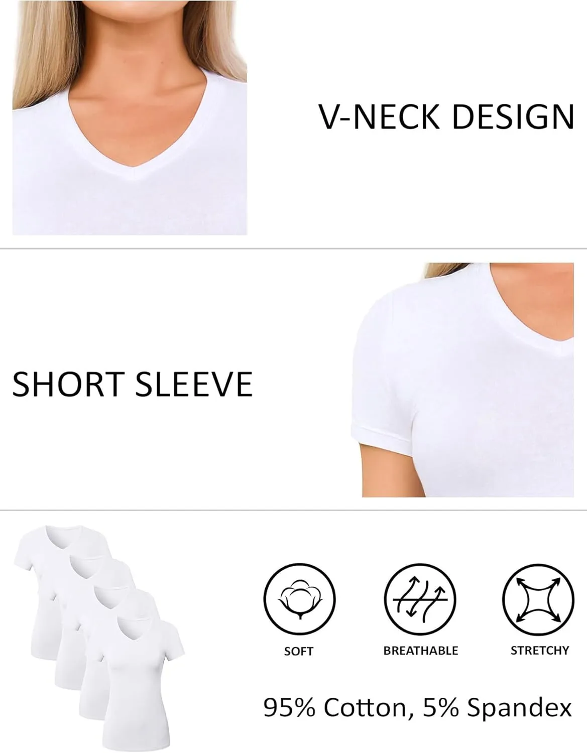 Cotton V Neck T Shirts for Women Short Sleeve Tshirt Basic Tees Vneck Tshirts Womens Tops Undershirt Multipack