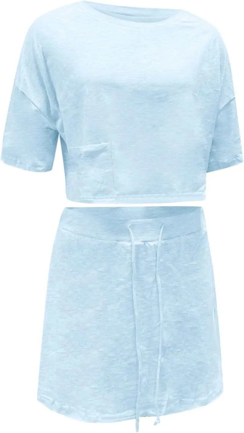 Cropped Tee Skort Set Sweat Skirt Sets Women 2 Piece Outfits Two Piece Tennis Skirt Set for Women Dressy Long