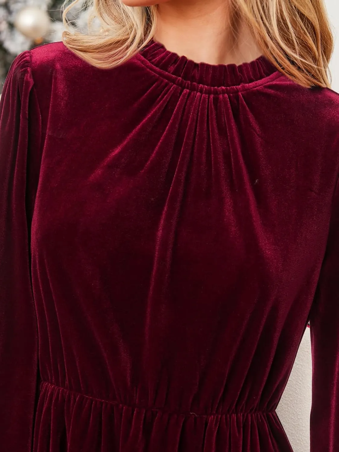 CUPSHE Women's Velvet Dress High Neck Long Sleeve Fall Mini Party Ruffled Wedding Guest Dress