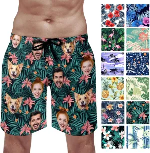 Custom Mens Swim Trunks with Face Personalized Photo Hawaiian Swim Shorts Customized Funny Beach Board Shorts