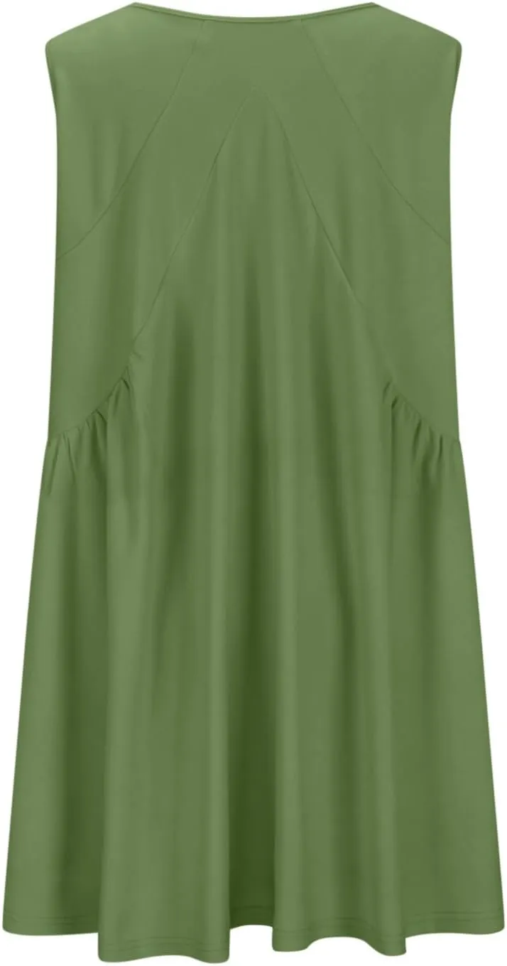 Cute Babydoll Dresses for Women 2024 Fashion Sleeveless Summer Mini Dress Casual Loose Ruffle Flowy Beach Sundress