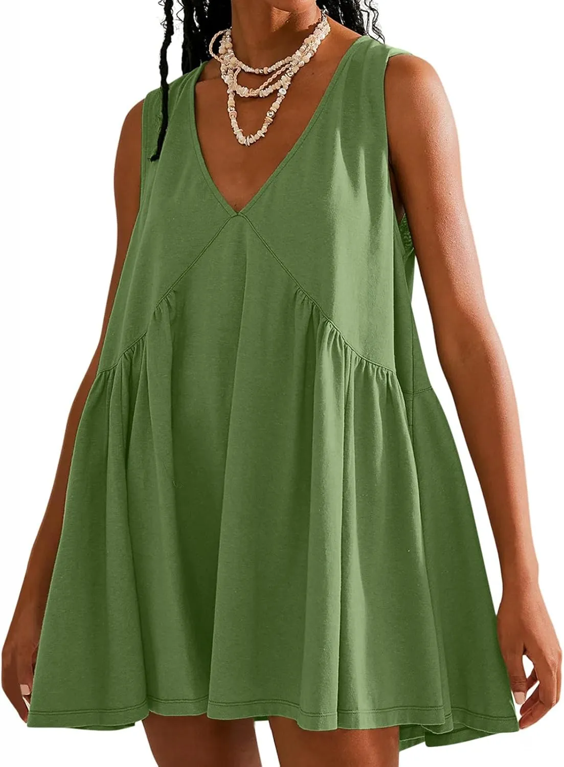 Cute Babydoll Dresses for Women 2024 Fashion Sleeveless Summer Mini Dress Casual Loose Ruffle Flowy Beach Sundress