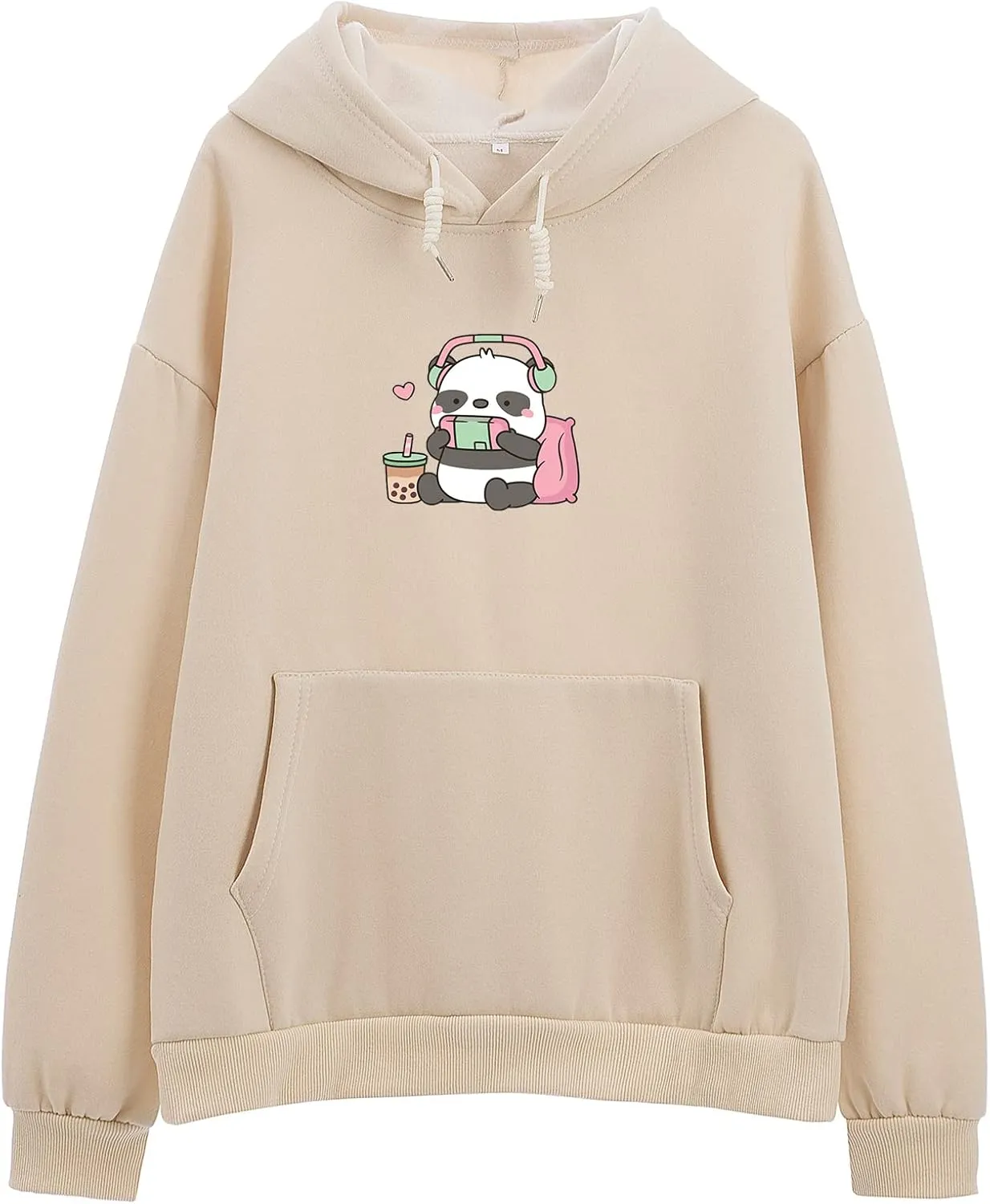 Cute Panda Graphic Oversized Hoodies for Teen Girls Kawaii Cartoon Sweatshirt Women Casual Cotton Fleece Pullover