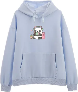 Cute Panda Graphic Oversized Hoodies for Teen Girls Kawaii Cartoon Sweatshirt Women Casual Cotton Fleece Pullover