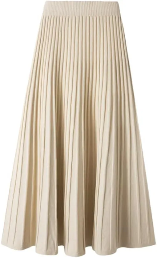 DBFBDTU Knitted Pleated Skirt Midi Skirt Solid Color Loose High Waist Long Skirt Casual Women Bottoms Clothes