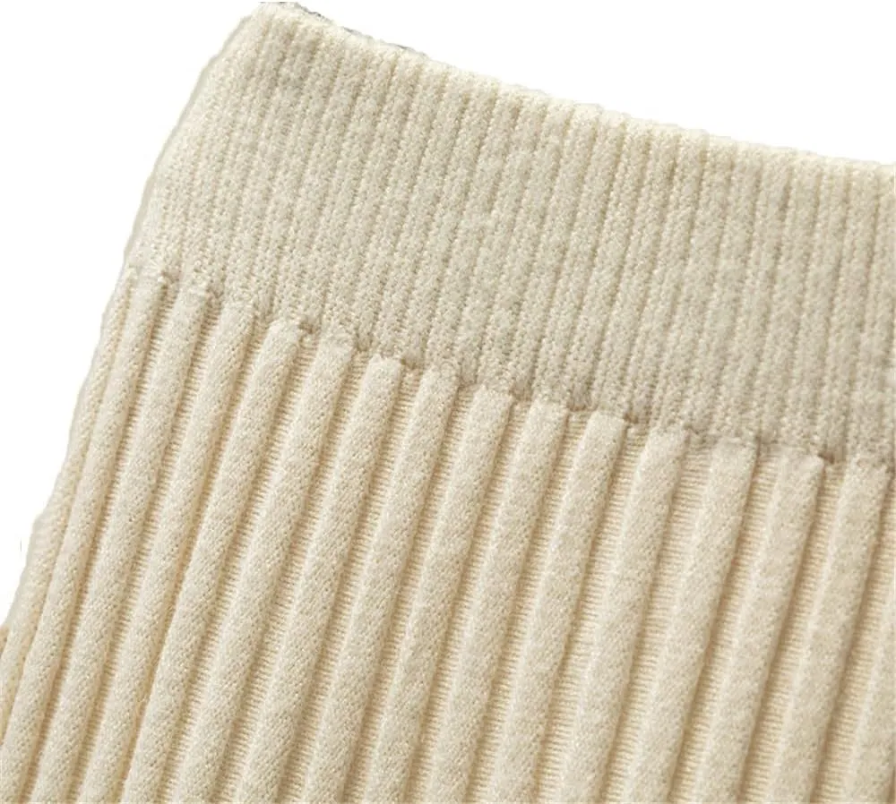 DBFBDTU Knitted Pleated Skirt Midi Skirt Solid Color Loose High Waist Long Skirt Casual Women Bottoms Clothes