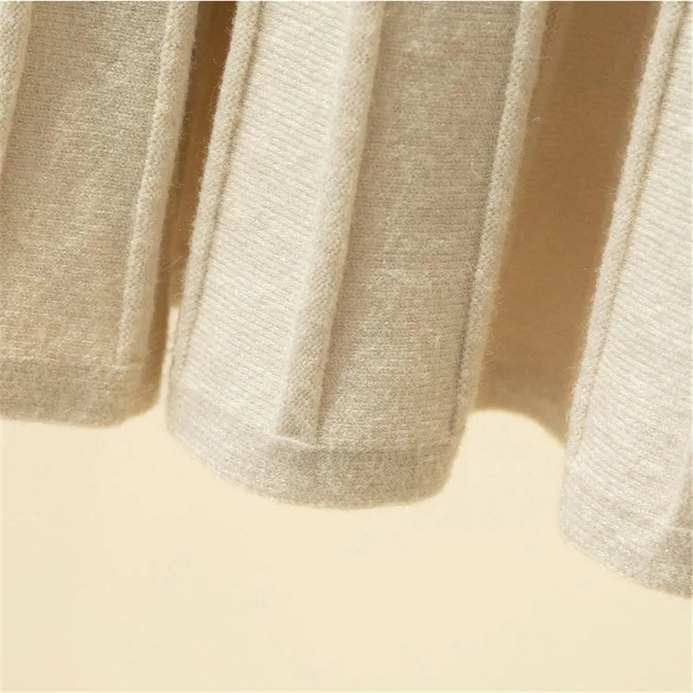 DBFBDTU Knitted Pleated Skirt Midi Skirt Solid Color Loose High Waist Long Skirt Casual Women Bottoms Clothes