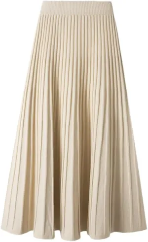 DBFBDTU Knitted Pleated Skirt Midi Skirt Solid Color Loose High Waist Long Skirt Casual Women Bottoms Clothes