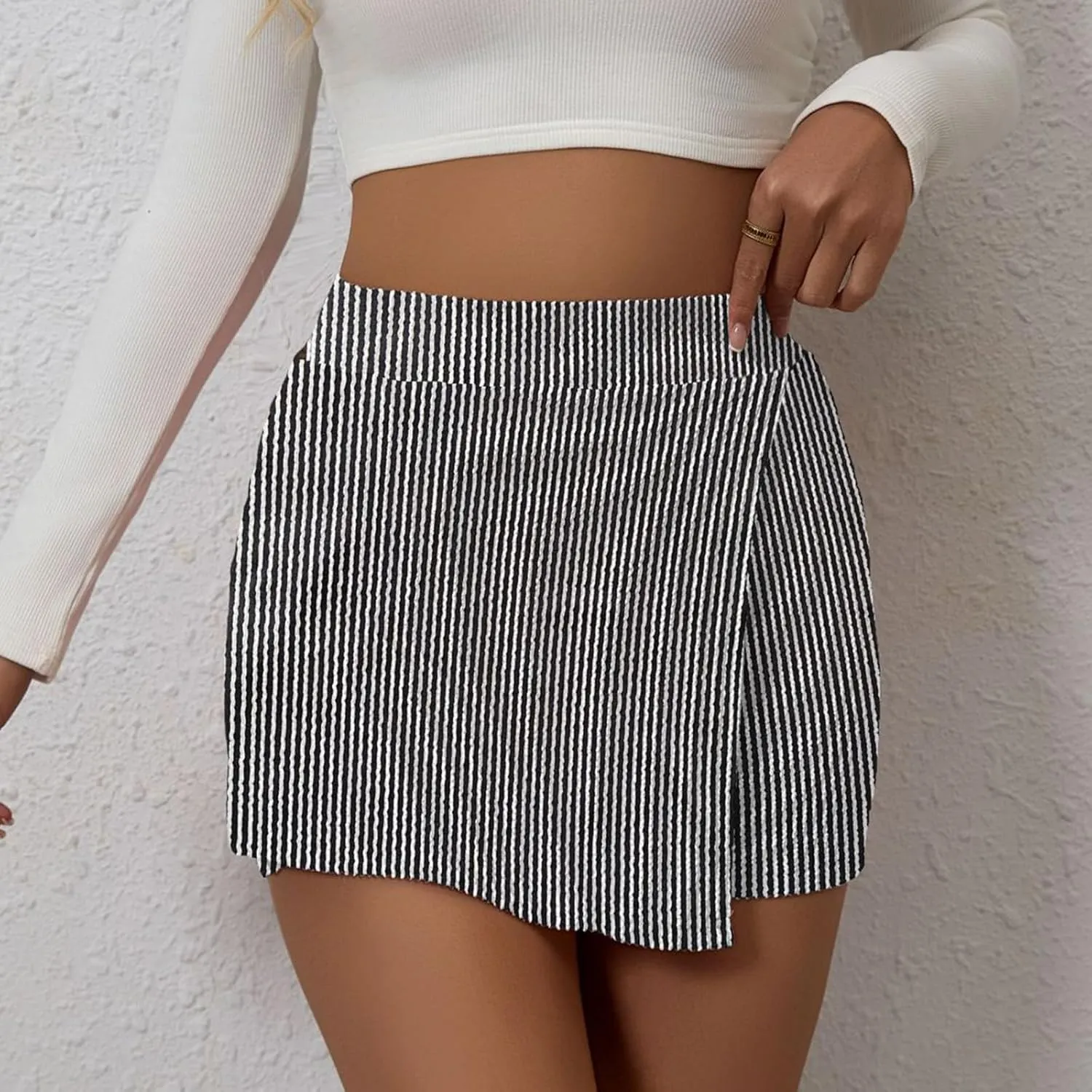DDAPJ pyju Women's Summer Wrap Skort Textured High Waisted Skirt Elastic Waist Pull On Shorts Dressy Mini Skirt Inner Shorts