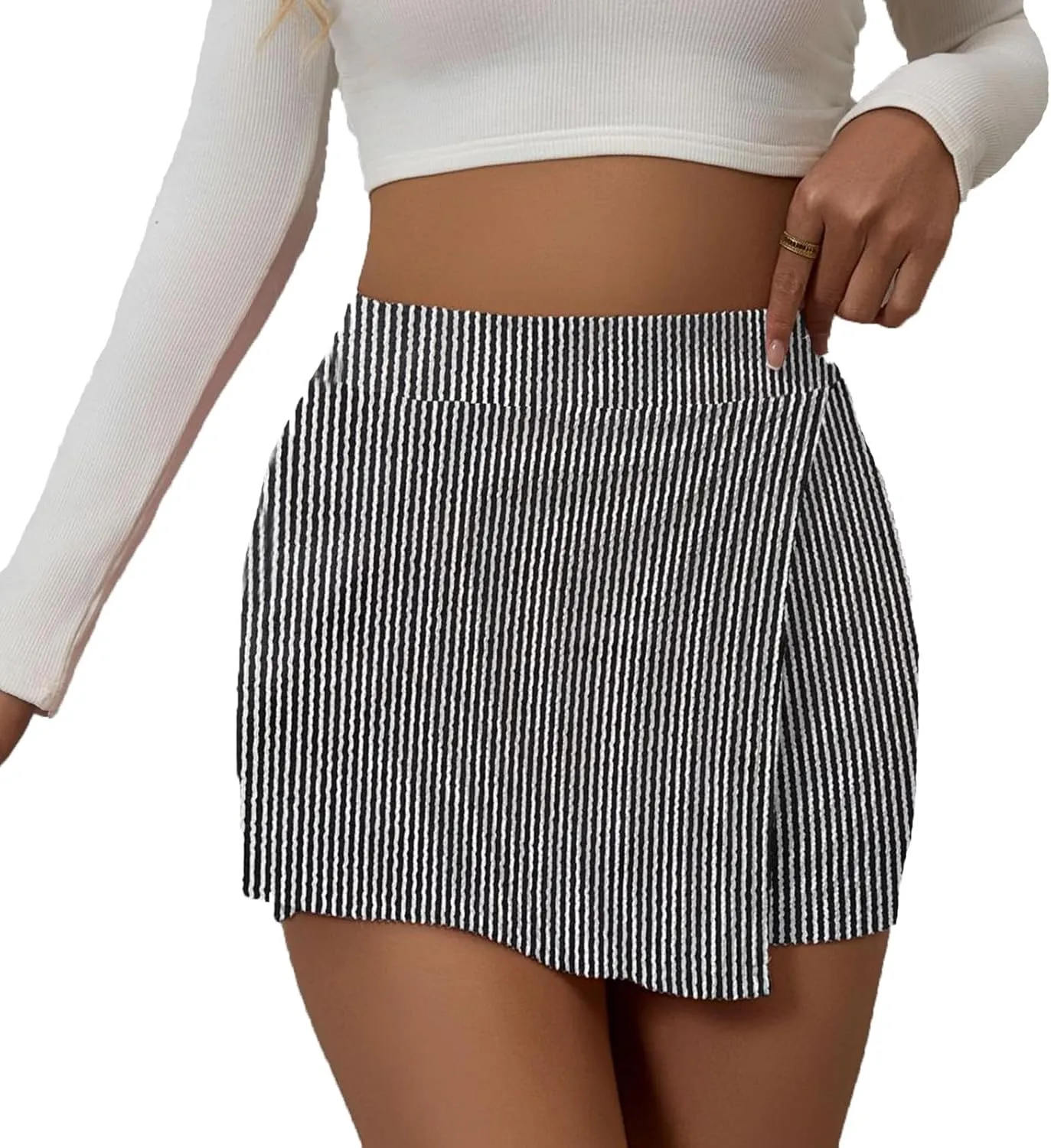 DDAPJ pyju Women's Summer Wrap Skort Textured High Waisted Skirt Elastic Waist Pull On Shorts Dressy Mini Skirt Inner Shorts