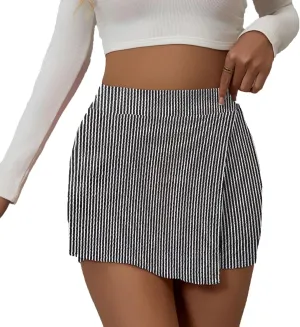 DDAPJ pyju Women's Summer Wrap Skort Textured High Waisted Skirt Elastic Waist Pull On Shorts Dressy Mini Skirt Inner Shorts