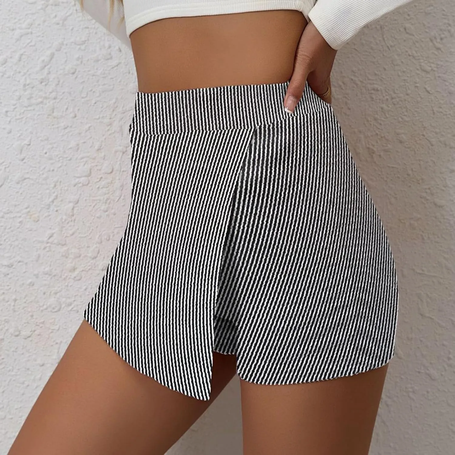 DDAPJ pyju Women's Summer Wrap Skort Textured High Waisted Skirt Elastic Waist Pull On Shorts Dressy Mini Skirt Inner Shorts