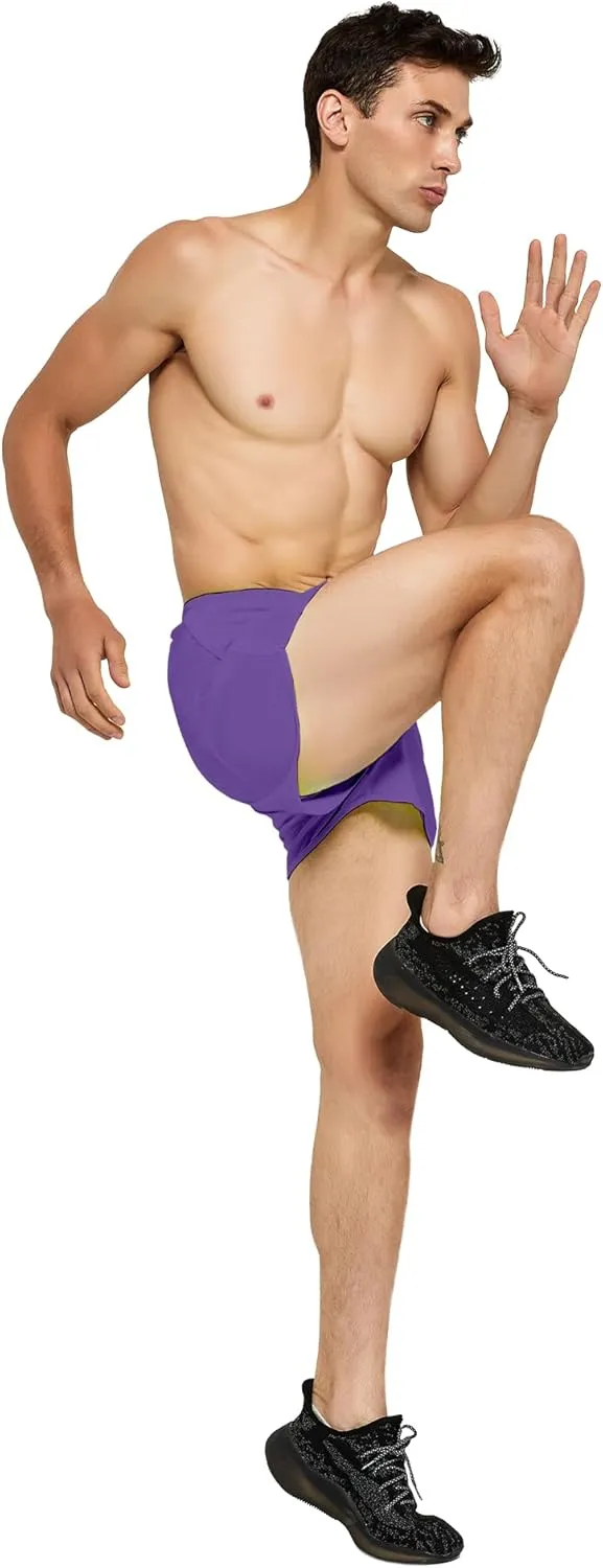 DEMOZU Men's 3 Inch Neon Running Shorts Quick Dry Workout Athletic Gym Marathon Shorts with Liner