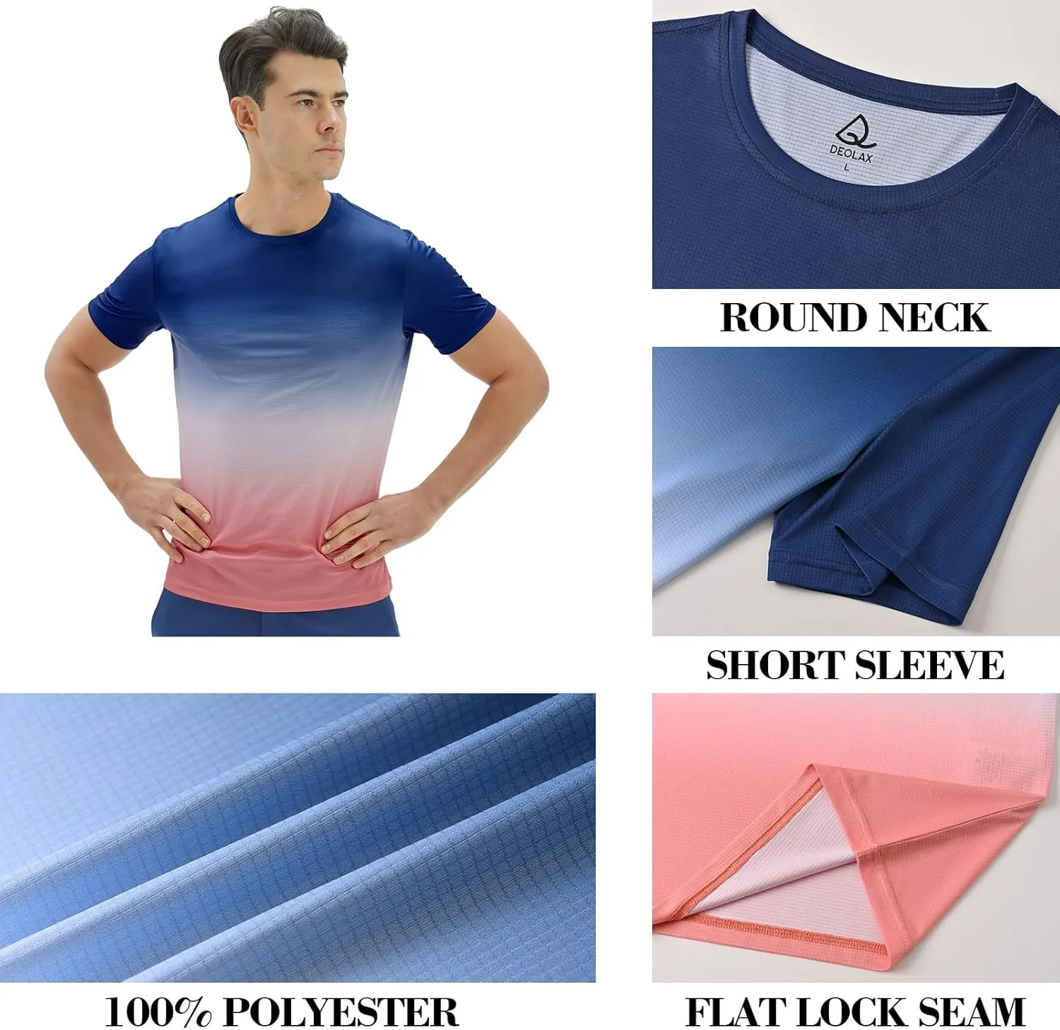 DEOLAX Mens T-Shirts Crew Neck Workout Short Sleeve Shirts Lightweight Soft Classic Casual Fit Muscle Tops Tee Shirt for Men