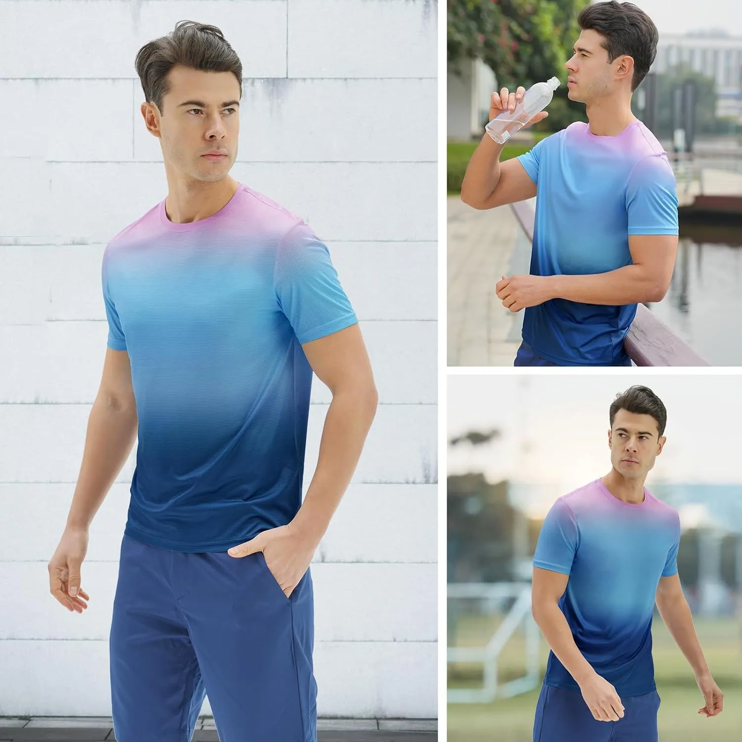 DEOLAX Mens T-Shirts Crew Neck Workout Short Sleeve Shirts Lightweight Soft Classic Casual Fit Muscle Tops Tee Shirt for Men