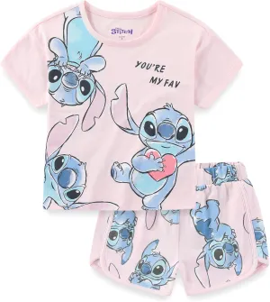 Disney Lilo & Stitch Girls Short Sleeve T-Shirt and Shorts Set for Little and Big Kids