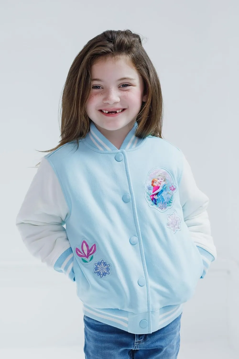 Disney Minnie Mouse Frozen Lilo & Stitch Moana Girls Varsity Bomber Jacket Toddler to Big Kid Sizes (2T - 14-16)