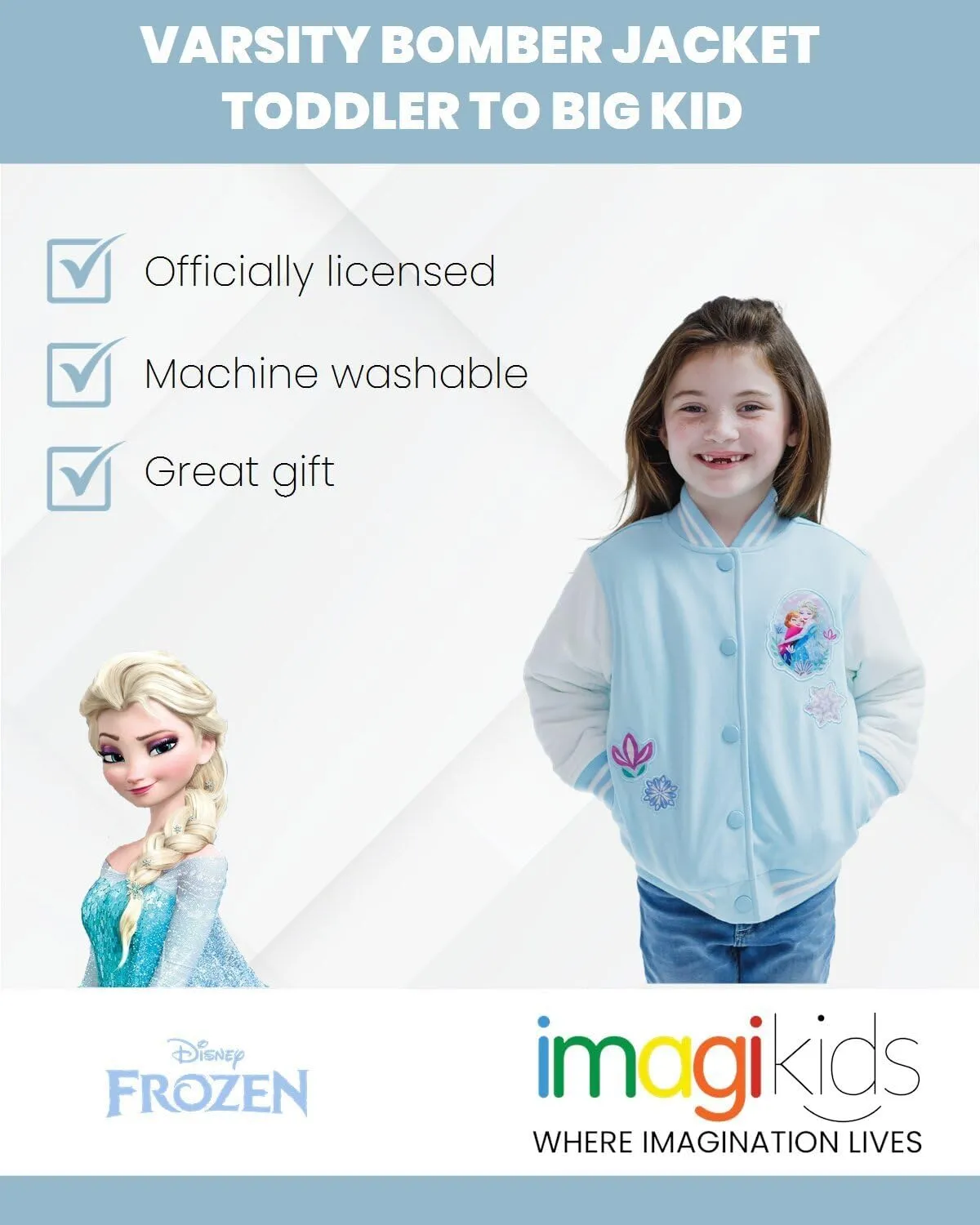 Disney Minnie Mouse Frozen Lilo & Stitch Moana Girls Varsity Bomber Jacket Toddler to Big Kid Sizes (2T - 14-16)