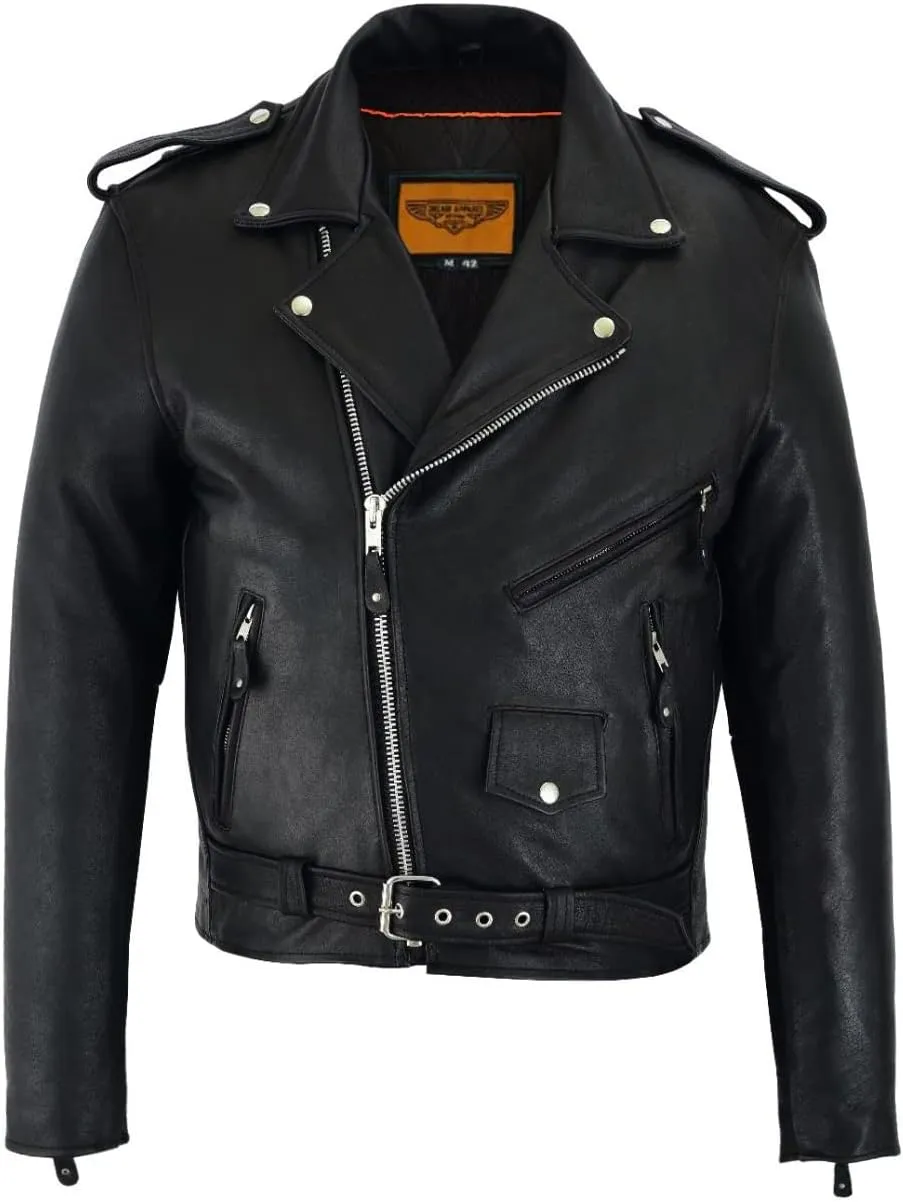 Dream Apparel Leather Motorcycle Jacket for Men Moto Riding Classic Biker Jacket, Black