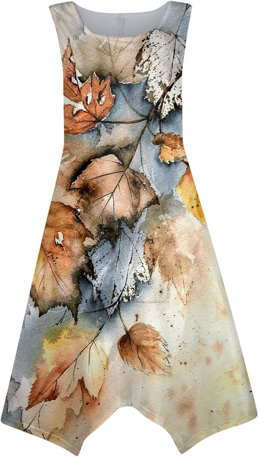 Dresses for Women 2024 Round Neck Floral Print Maxi Dress Sleeveless Flowy Beach Dresses Hankerchief Hem Dress