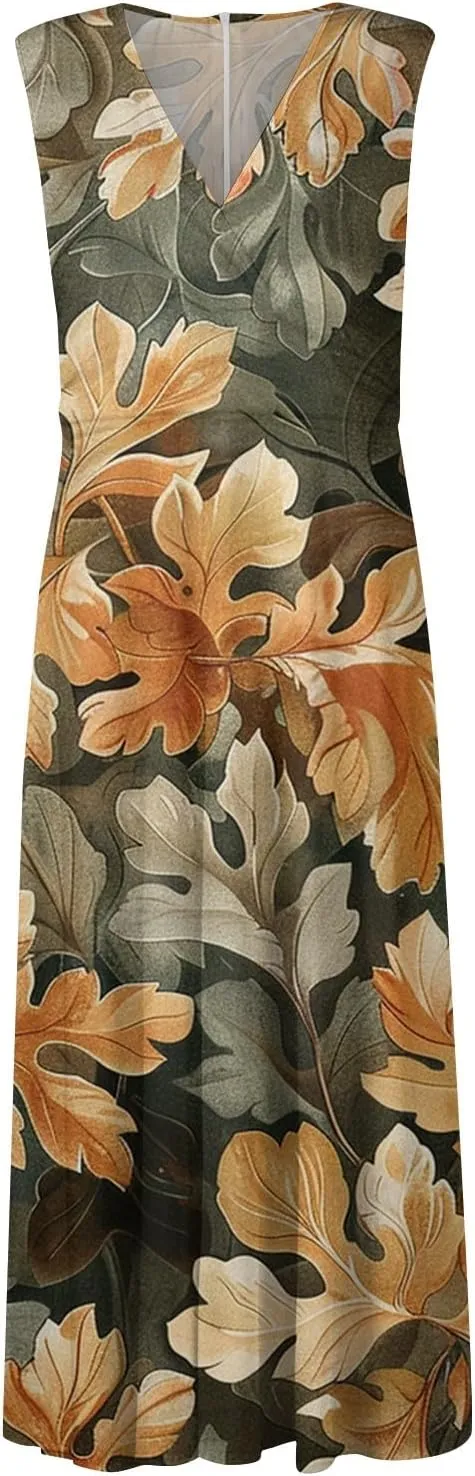 Dresses for Women 2025 Sleeveless Wrap V Neck Beach Dress Flowy Ruched Floral Print Sundress Trendy Maxi Dress