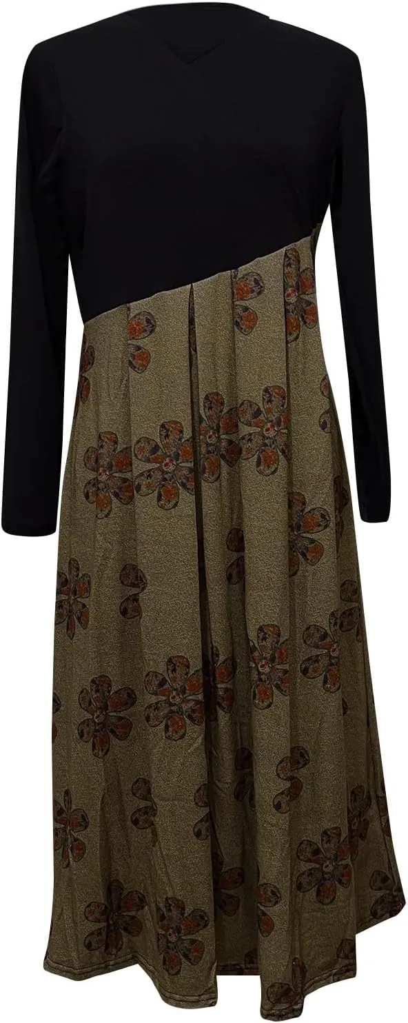 Dresses for Women 2025 Spring Midi V Neck Long Sleeve Work Boho Cute Modest Holiday Loose Dress