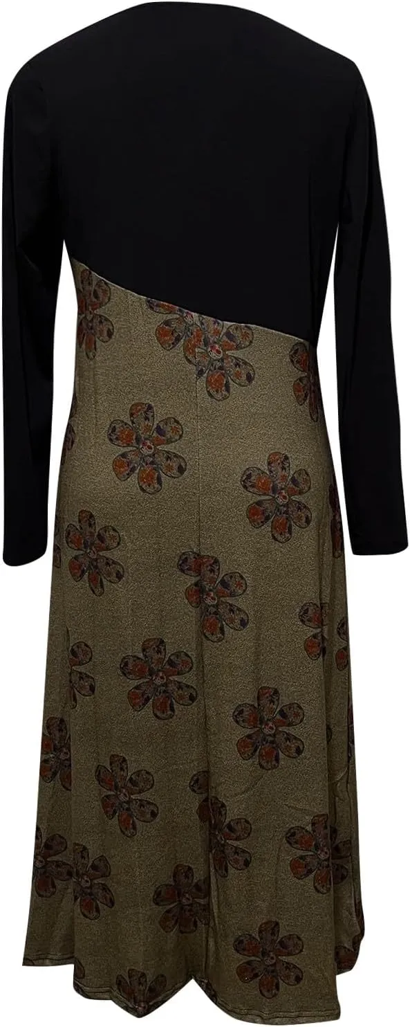 Dresses for Women 2025 Spring Midi V Neck Long Sleeve Work Boho Cute Modest Holiday Loose Dress
