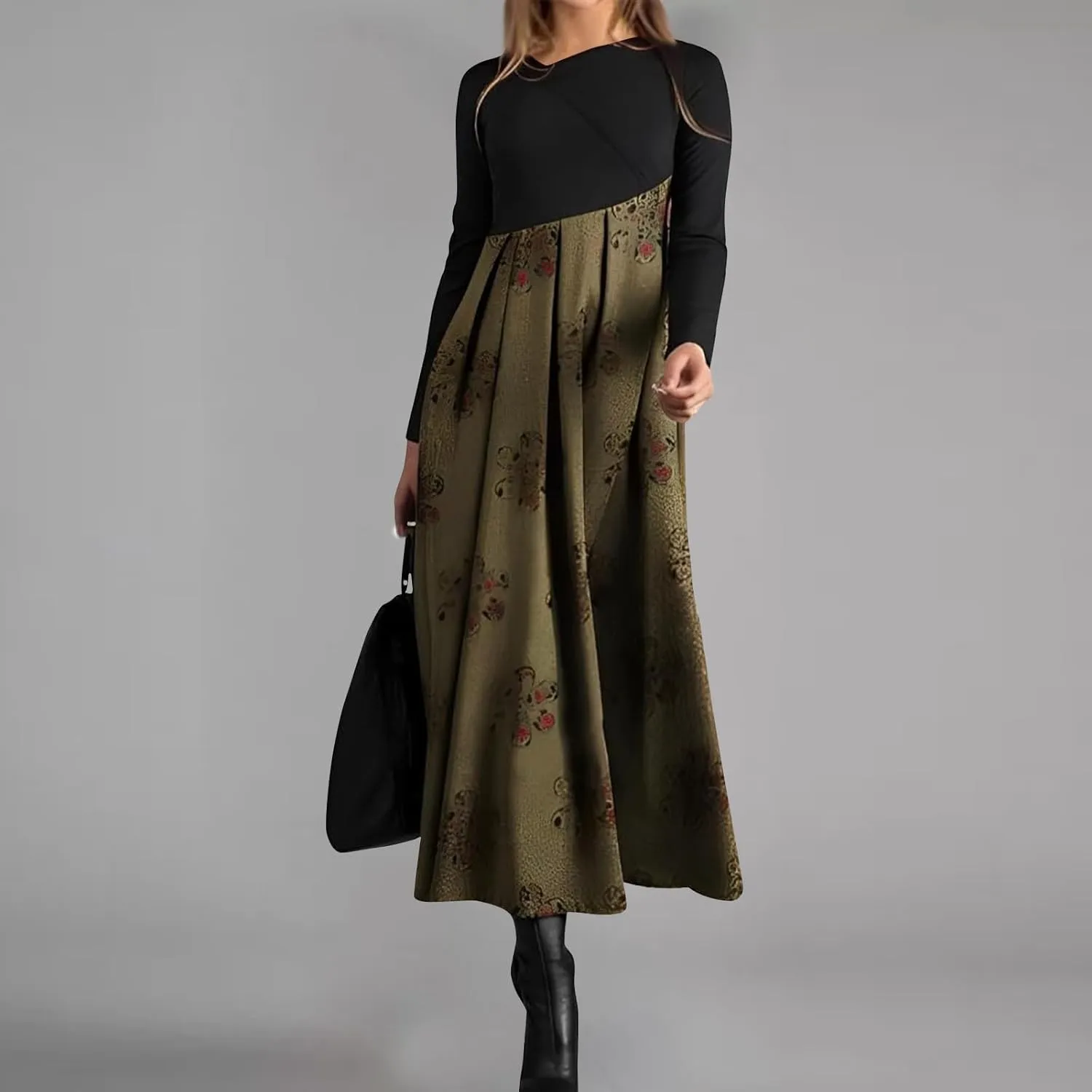 Dresses for Women 2025 Spring Midi V Neck Long Sleeve Work Boho Cute Modest Holiday Loose Dress