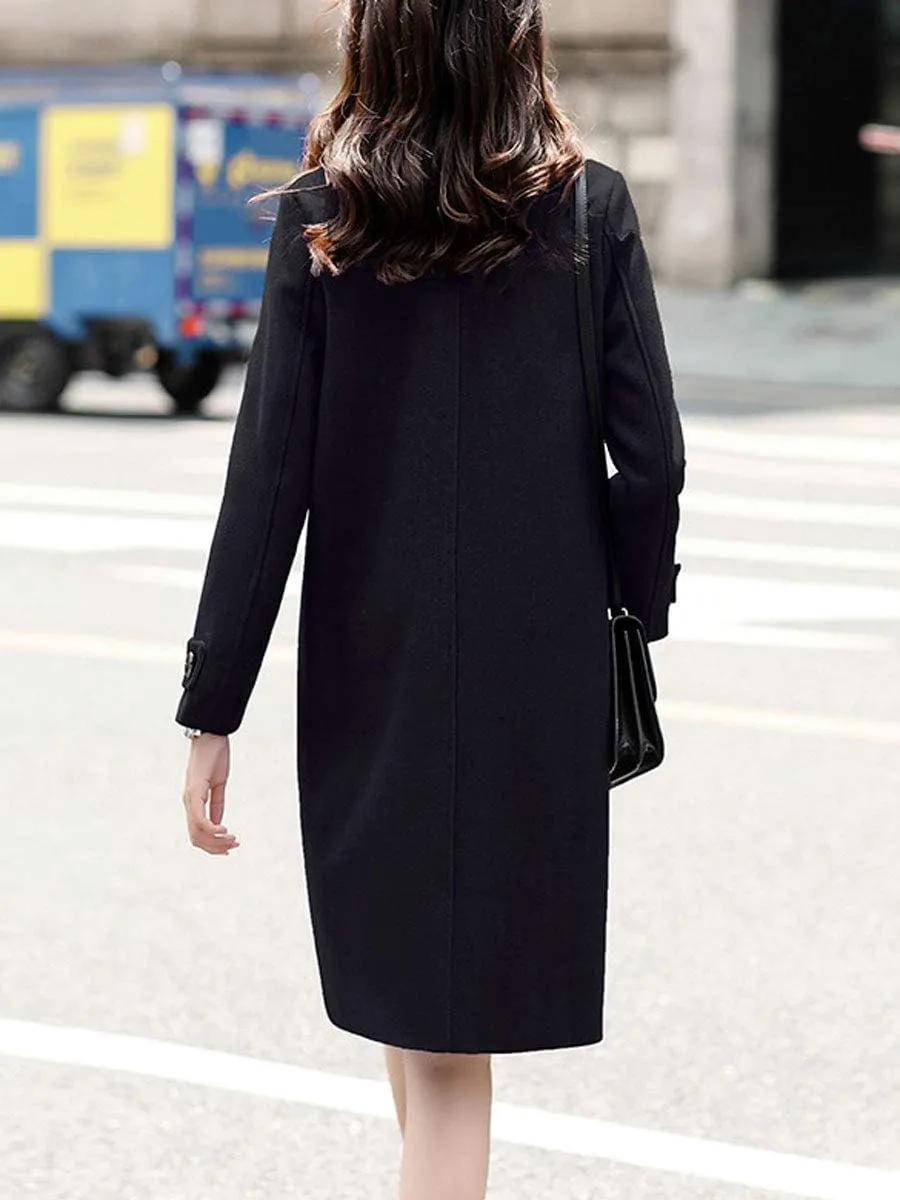 ebossy Women's Double Breasted Notched Collar Wool Blend Trench Coat Long Peacoat