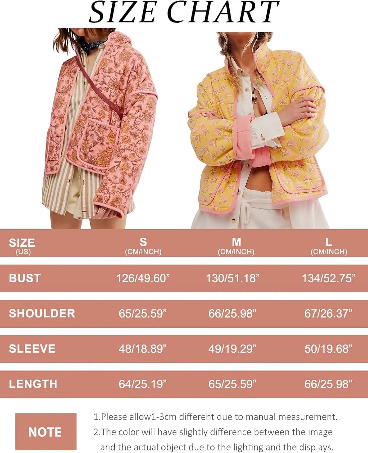 Eisctnd Women's Cropped Floral Quilted Jacket Lightweight Long Sleeve Padded Puffer Horn Button Coat