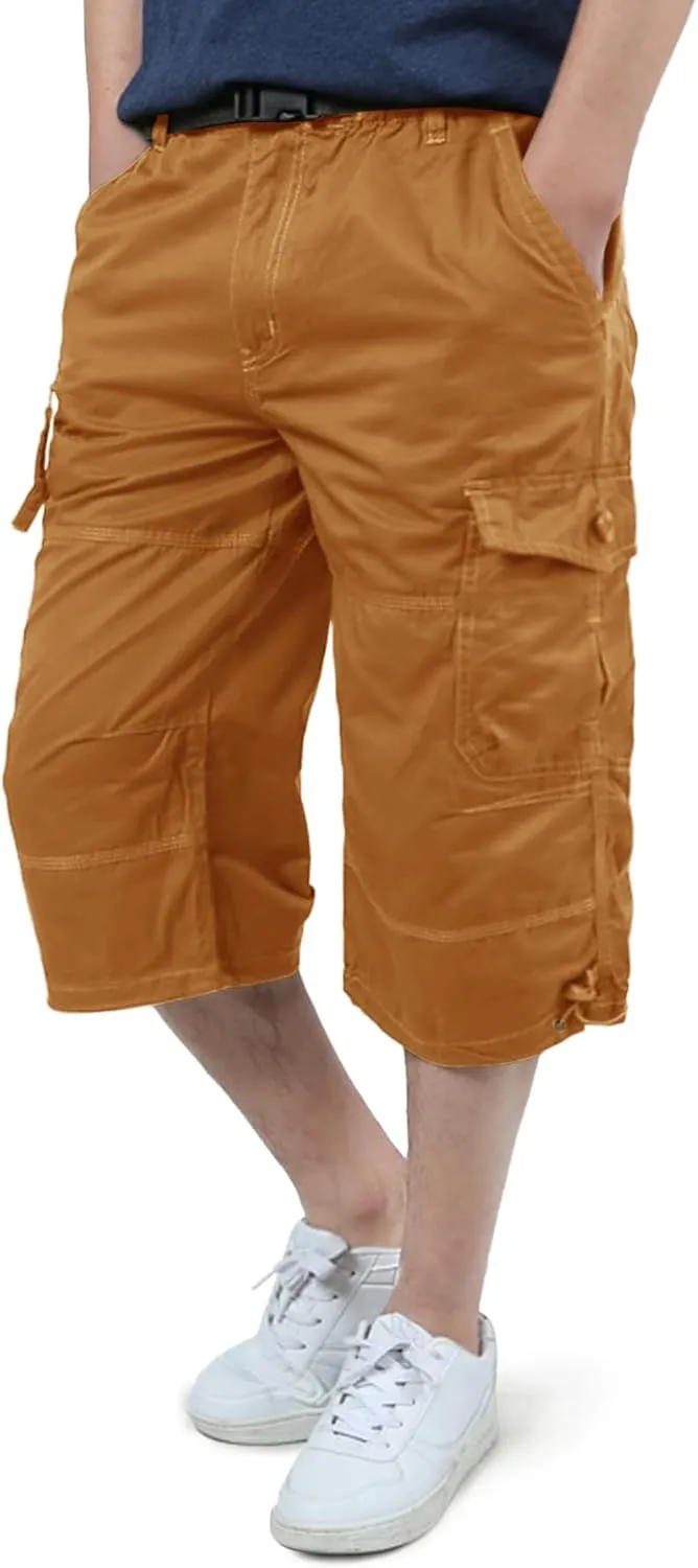 EKLENTSON Men's Cargo Shorts Casual Twill Elastic 3/4 Capri Pants Below Knee Long Shorts with 7 Pockets