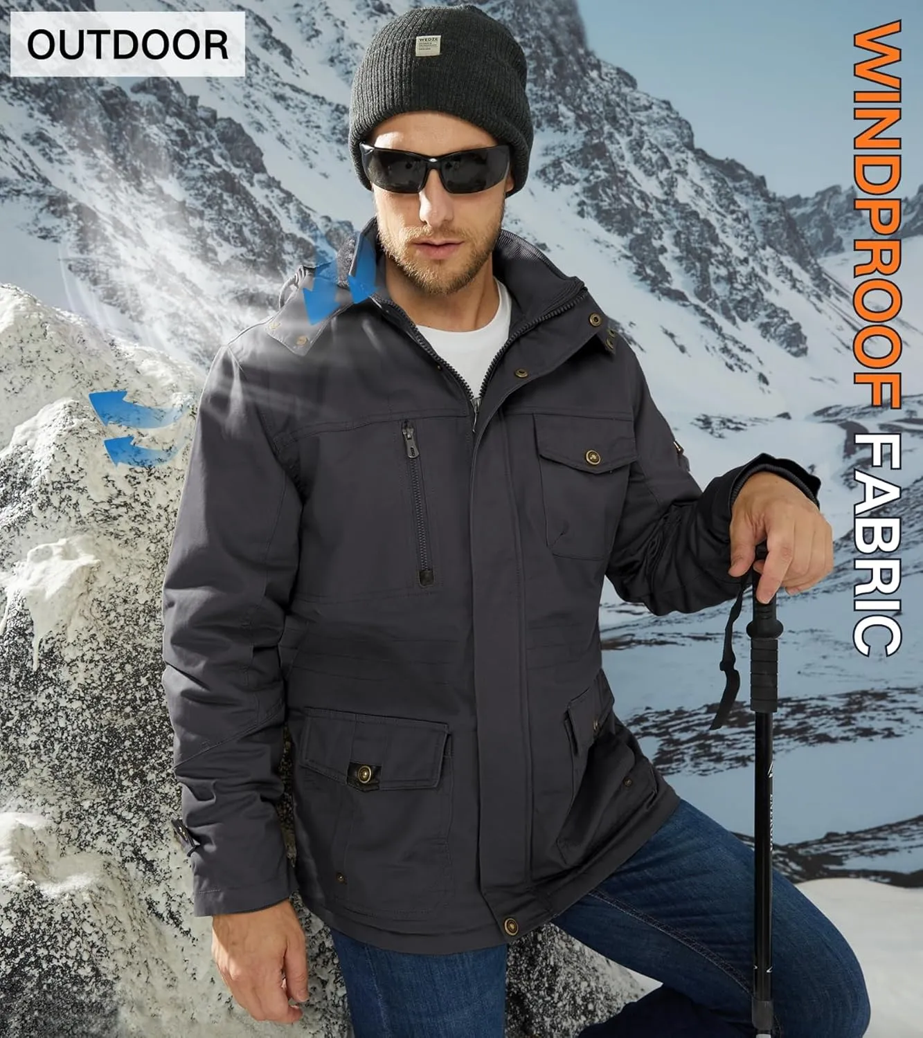 EKLENTSON Men's Winter Coat Fleece Lined Military Jacekt Thick Cotton Parka Jacket Warm Cargo Jacket Work Coat with Hood