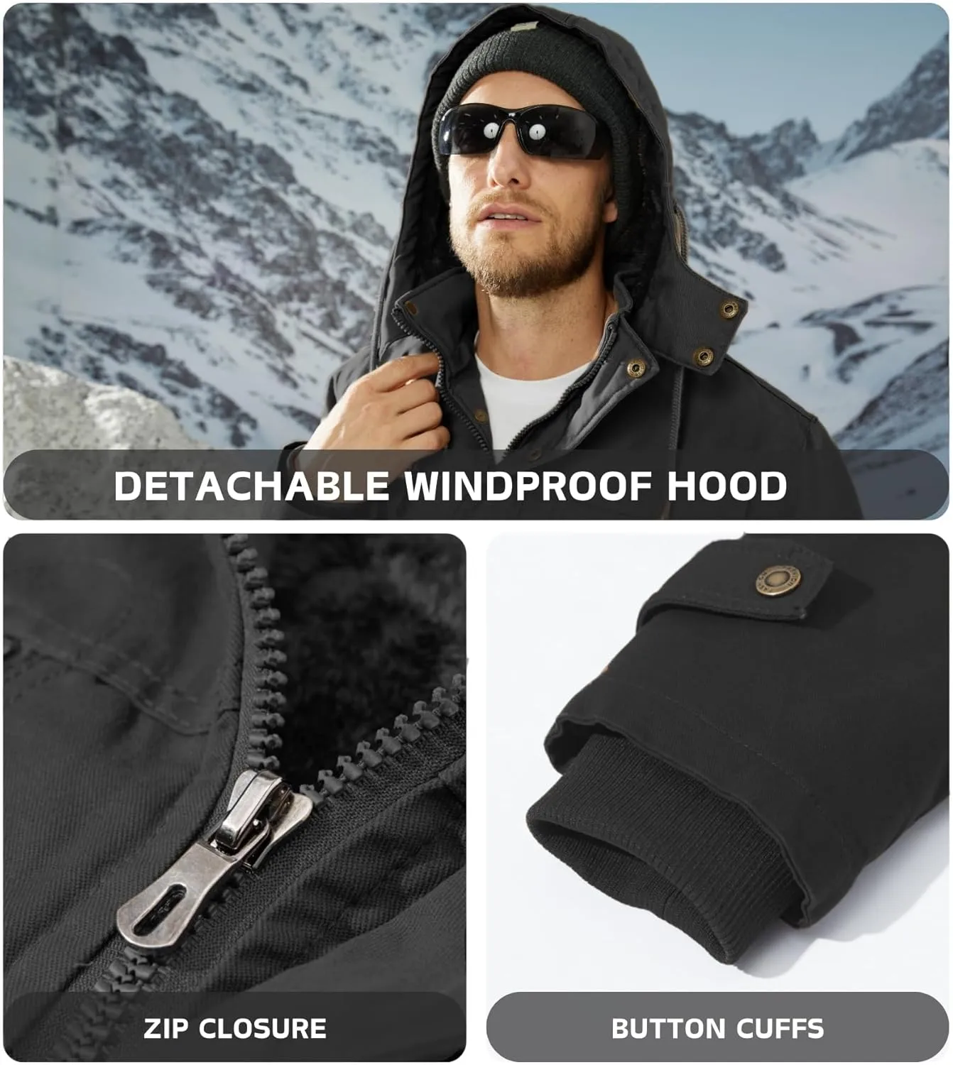 EKLENTSON Men's Winter Coat Fleece Lined Military Jacekt Thick Cotton Parka Jacket Warm Cargo Jacket Work Coat with Hood