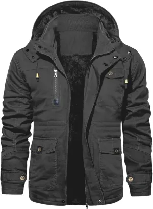 EKLENTSON Men's Winter Coat Fleece Lined Military Jacekt Thick Cotton Parka Jacket Warm Cargo Jacket Work Coat with Hood