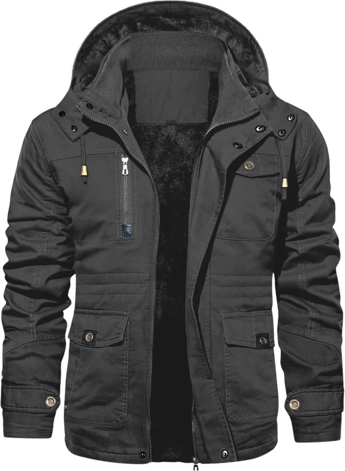 EKLENTSON Men's Winter Coat Fleece Lined Military Jacekt Thick Cotton Parka Jacket Warm Cargo Jacket Work Coat with Hood