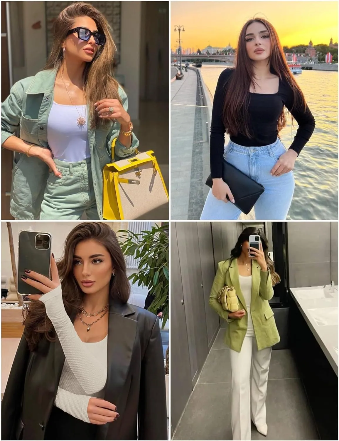 Ekouaer Womens 3 Pack Long Sleeve Shirts Square Neck Basic Ribbed Tops Tee Thermal Undershirts XS-XXL