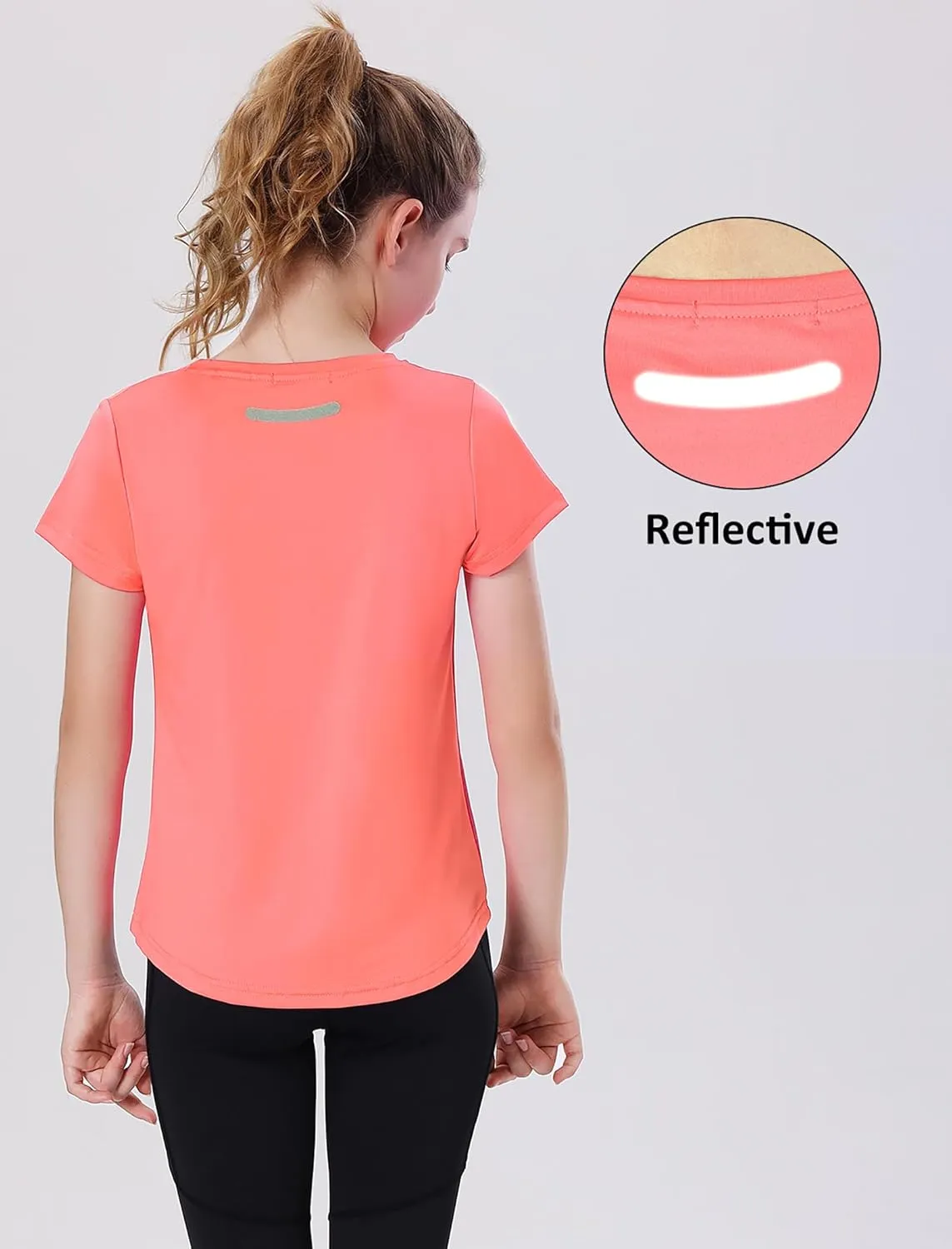 EXARUS 4 Pack Girls Athletic Shirts Quick Dry Short Sleeve Tshirts Crewneck Tee Workout Activewear Tops for Kids 8-16Y