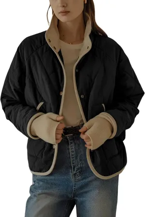 Faleave Women's Quilted Jacket Button Down Puffer Jacket Lightweight Coats Padded Outwear with Pockets