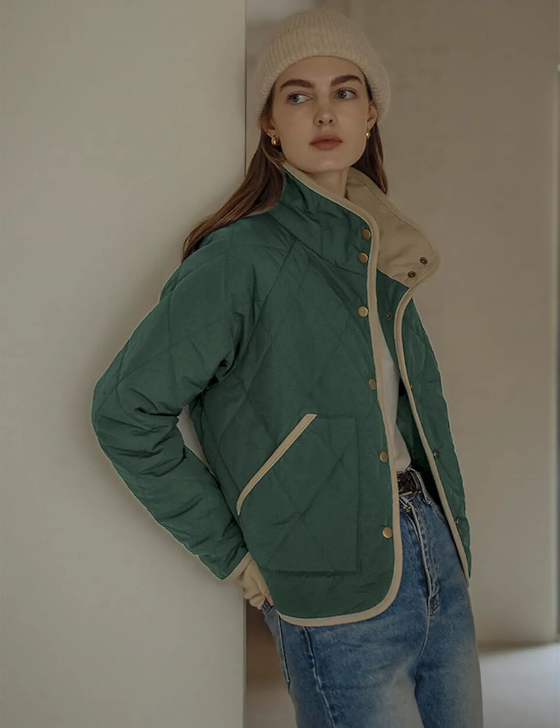 Faleave Women's Quilted Jacket Button Down Puffer Jacket Lightweight Coats Padded Outwear with Pockets