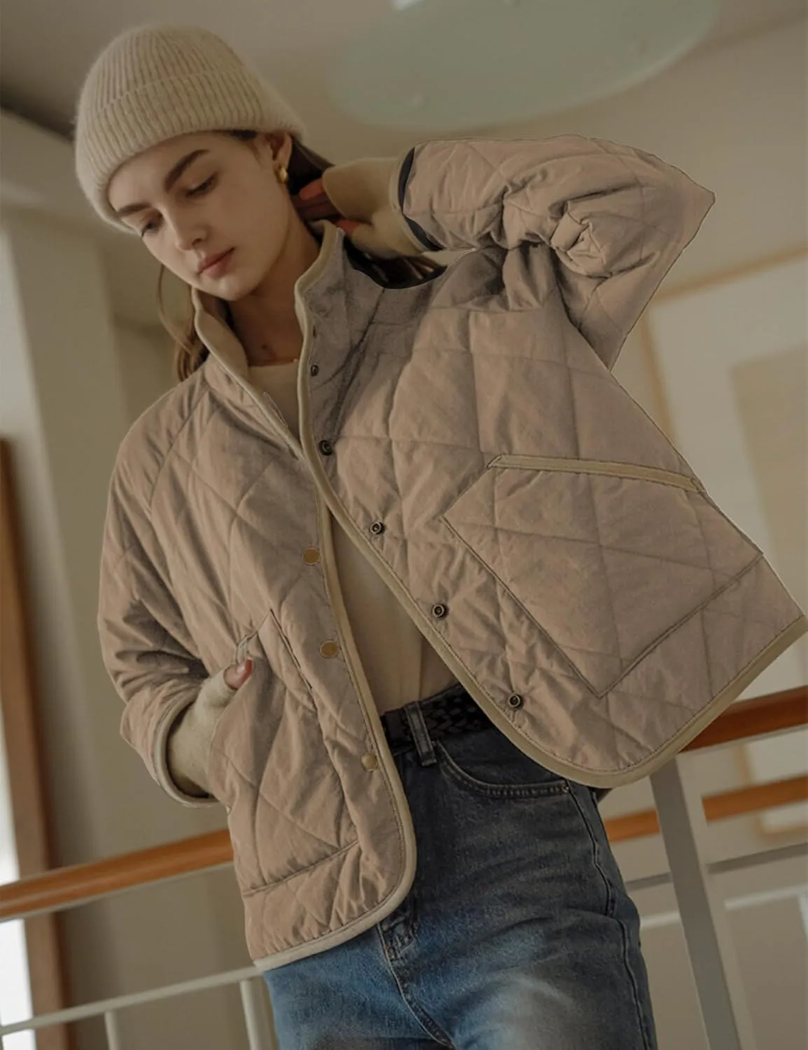 Faleave Women's Quilted Jacket Button Down Puffer Jacket Lightweight Coats Padded Outwear with Pockets