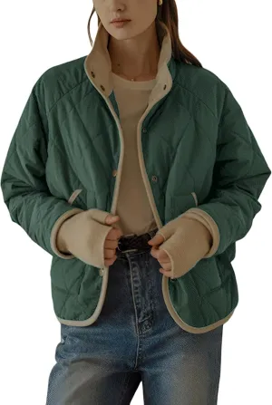 Faleave Women's Quilted Jacket Button Down Puffer Jacket Lightweight Coats Padded Outwear with Pockets