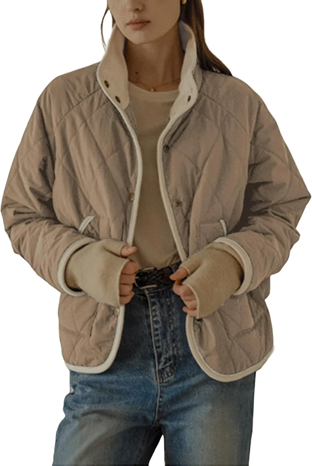 Faleave Women's Quilted Jacket Button Down Puffer Jacket Lightweight Coats Padded Outwear with Pockets