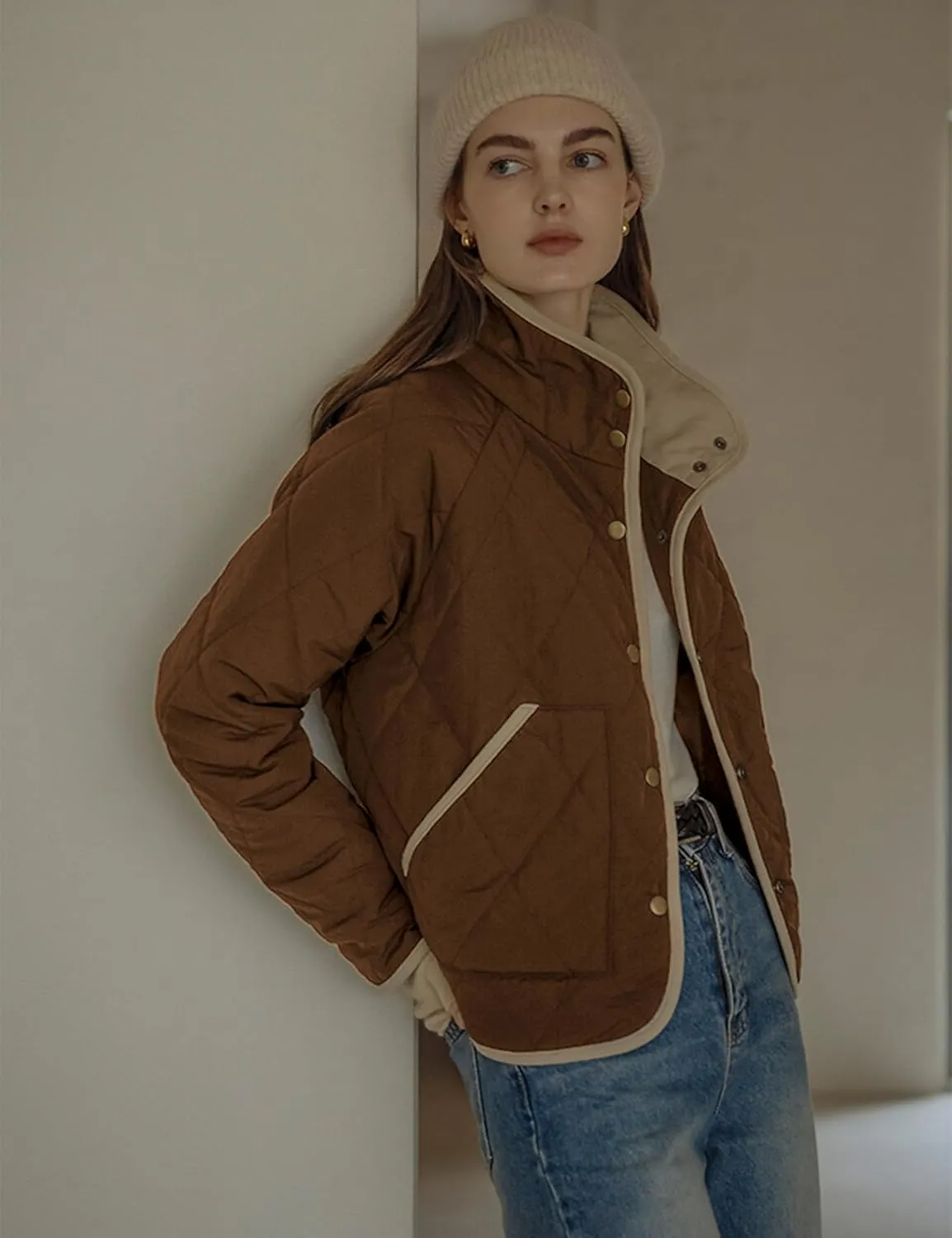 Faleave Women's Quilted Jacket Button Down Puffer Jacket Lightweight Coats Padded Outwear with Pockets