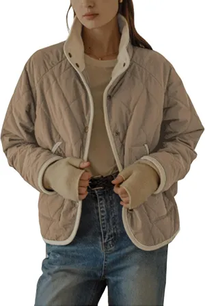 Faleave Women's Quilted Jacket Button Down Puffer Jacket Lightweight Coats Padded Outwear with Pockets