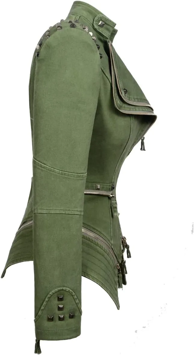 Fashion SX Womens Rivet Faux Leather Jacket Zipper Moto Biker Denim coat Motorcycle Outwear