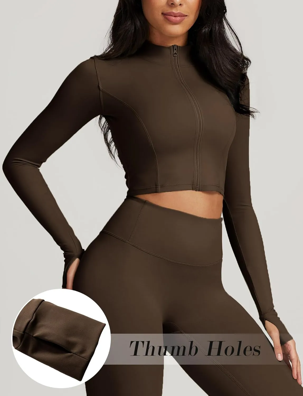 FEOYA Women Long Sleeve Full Zip Workout Crop Jacket Slim Fit Turtleneck Thumbhole Sports Track Jacket Ultra Short 2023