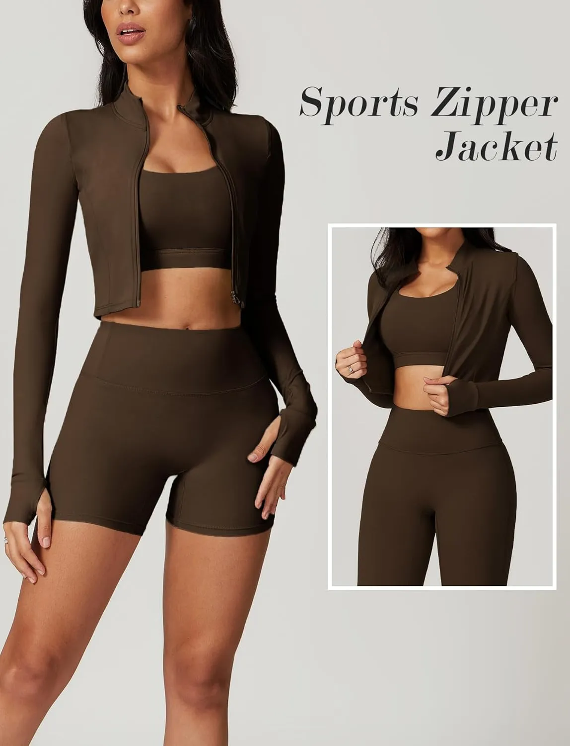FEOYA Women Long Sleeve Full Zip Workout Crop Jacket Slim Fit Turtleneck Thumbhole Sports Track Jacket Ultra Short 2023