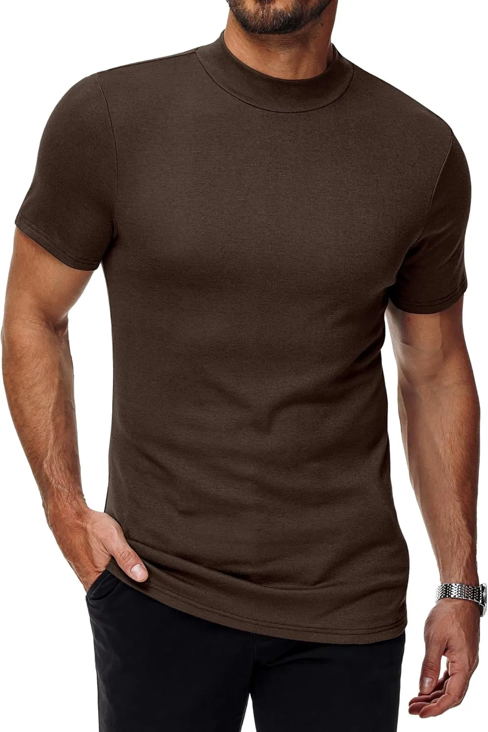 Ficerd 3 Pack Men's Mock Neck T Shirts, Cotton Short Sleeve Turtleneck Tee Shirts Slim Fit Basic Casual Solid Undershirt Tops